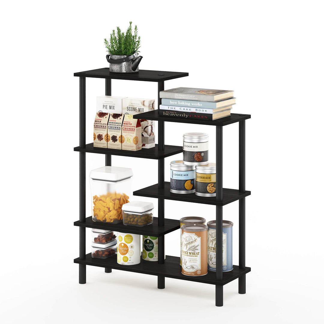 Furinno Akzent-Deko-Regal mit unterschiedlichen Ebenen, holz, Espresso/Schwarz, 29.49 x 80 x 100.2 c