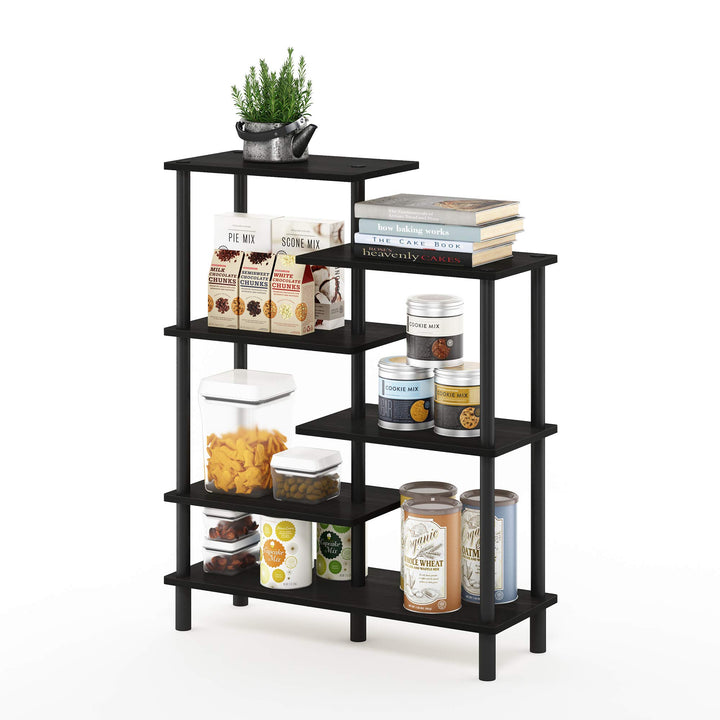 Furinno Akzent-Deko-Regal mit unterschiedlichen Ebenen, holz, Espresso/Schwarz, 29.49 x 80 x 100.2 c