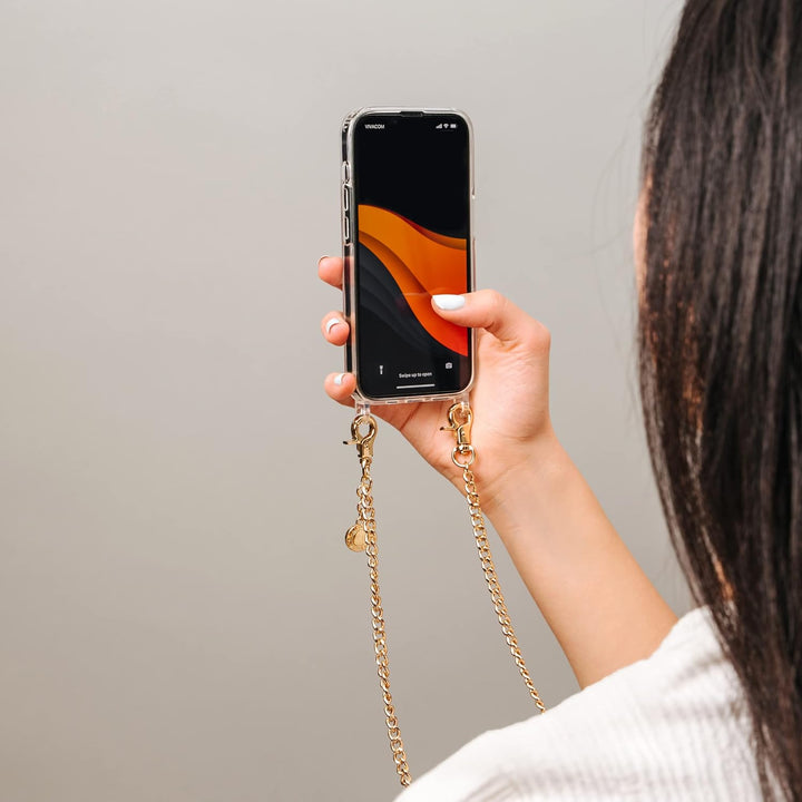 Jalouza Handykette, Kordel & Hülle Bundle kompatibel mit iPhone 13 - Gliederkette in Gold und Kordel