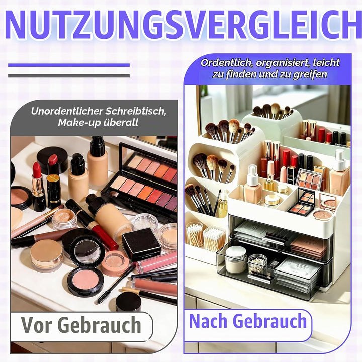 Grosser Makeup Kosmetik Organizer mit Schubladen – 3-in-1 Aufbewahrungsbox für Pinsel &amp; Kosmetik, st