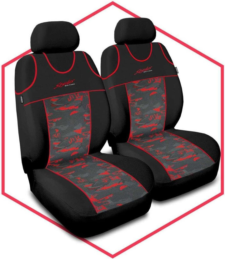 2er Set Autositzbezüge PKW universal | Auto Sitzbezüge Polyester Rot für Airbag geeignet | für Vorde