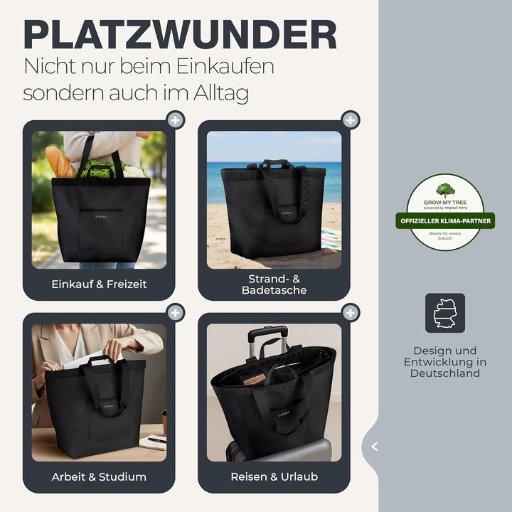 COTTARA® Einkaufstasche gross | Shopper mit Reissverschluss, verstärktem Boden und wasserabweisendem