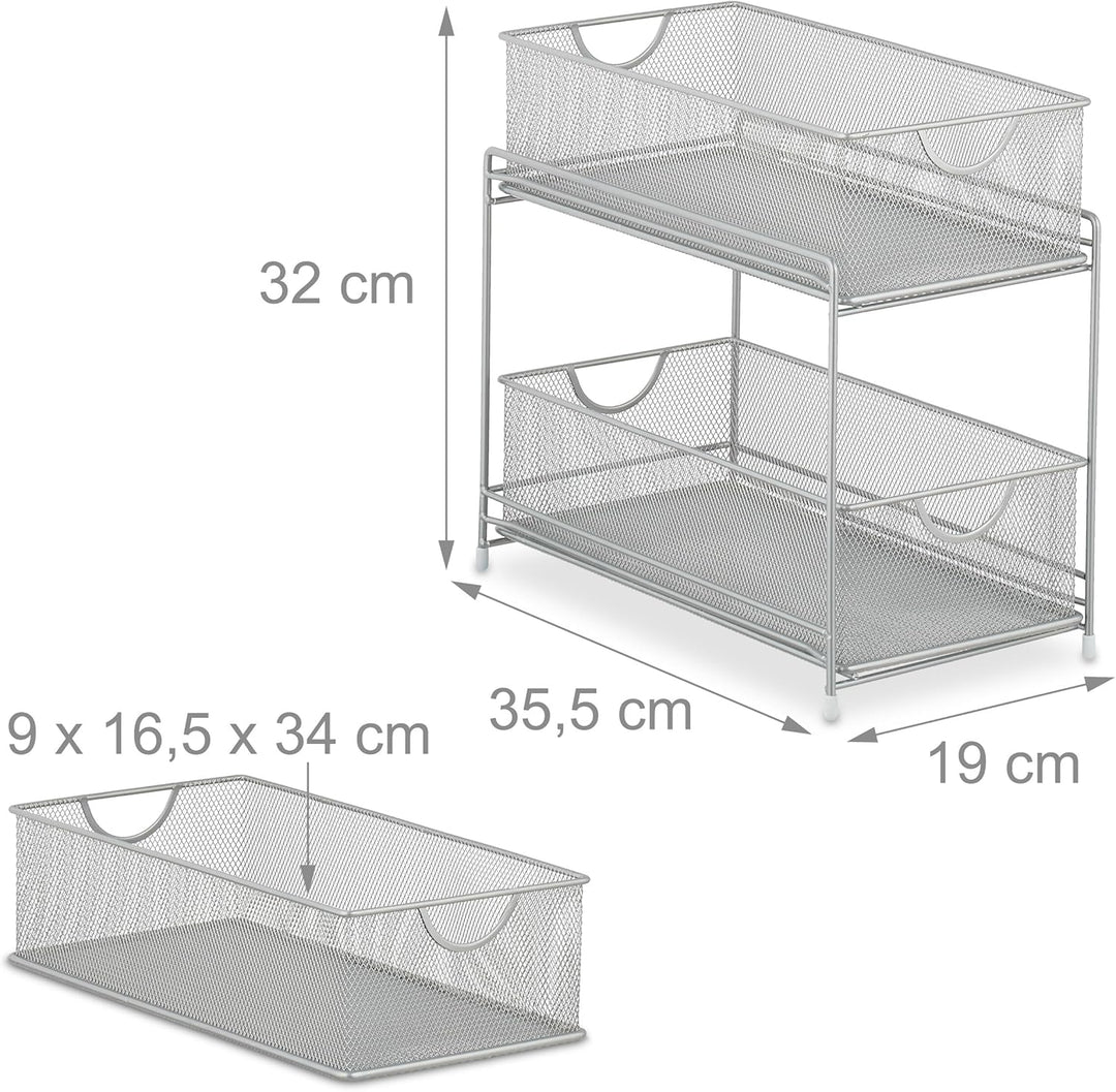 Relaxdays Küchen, 2 Ausziehkörbe, Etagenregal aus Metall, H x B x T: 32 x 19 x 35,5 cm, Bad Organize