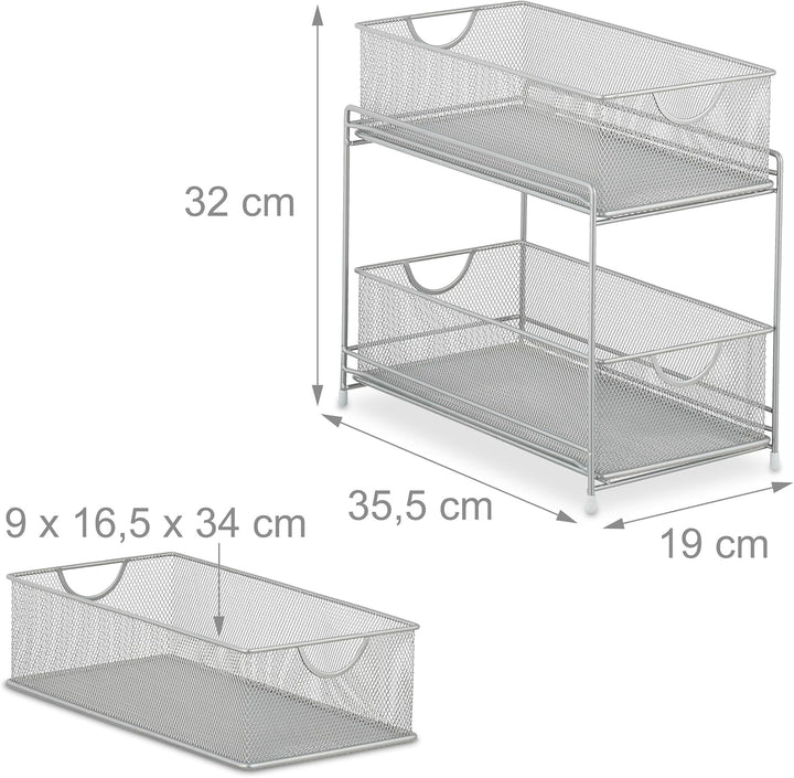 Relaxdays Küchen, 2 Ausziehkörbe, Etagenregal aus Metall, H x B x T: 32 x 19 x 35,5 cm, Bad Organize