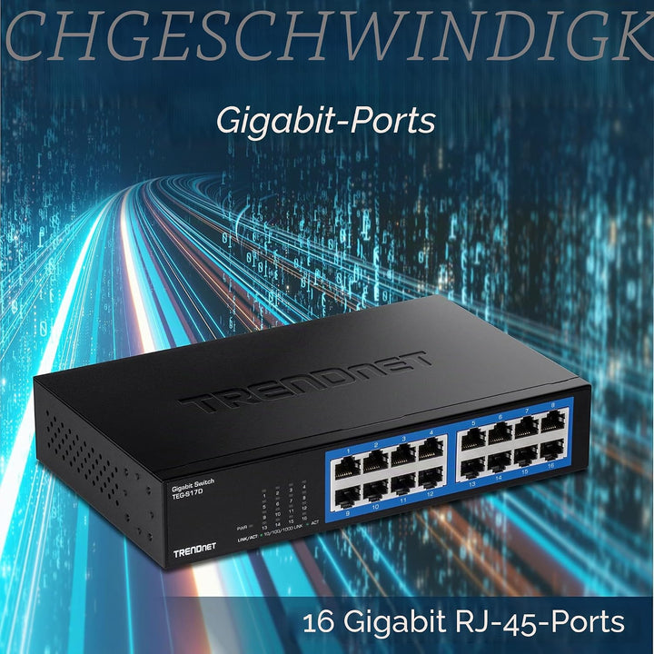 TRENDnet TEG-S17D 16-Port Gigabit Desktop Switch, , 16 x Gigabit RJ-45 Ports, 32Gbps Schaltleistung,