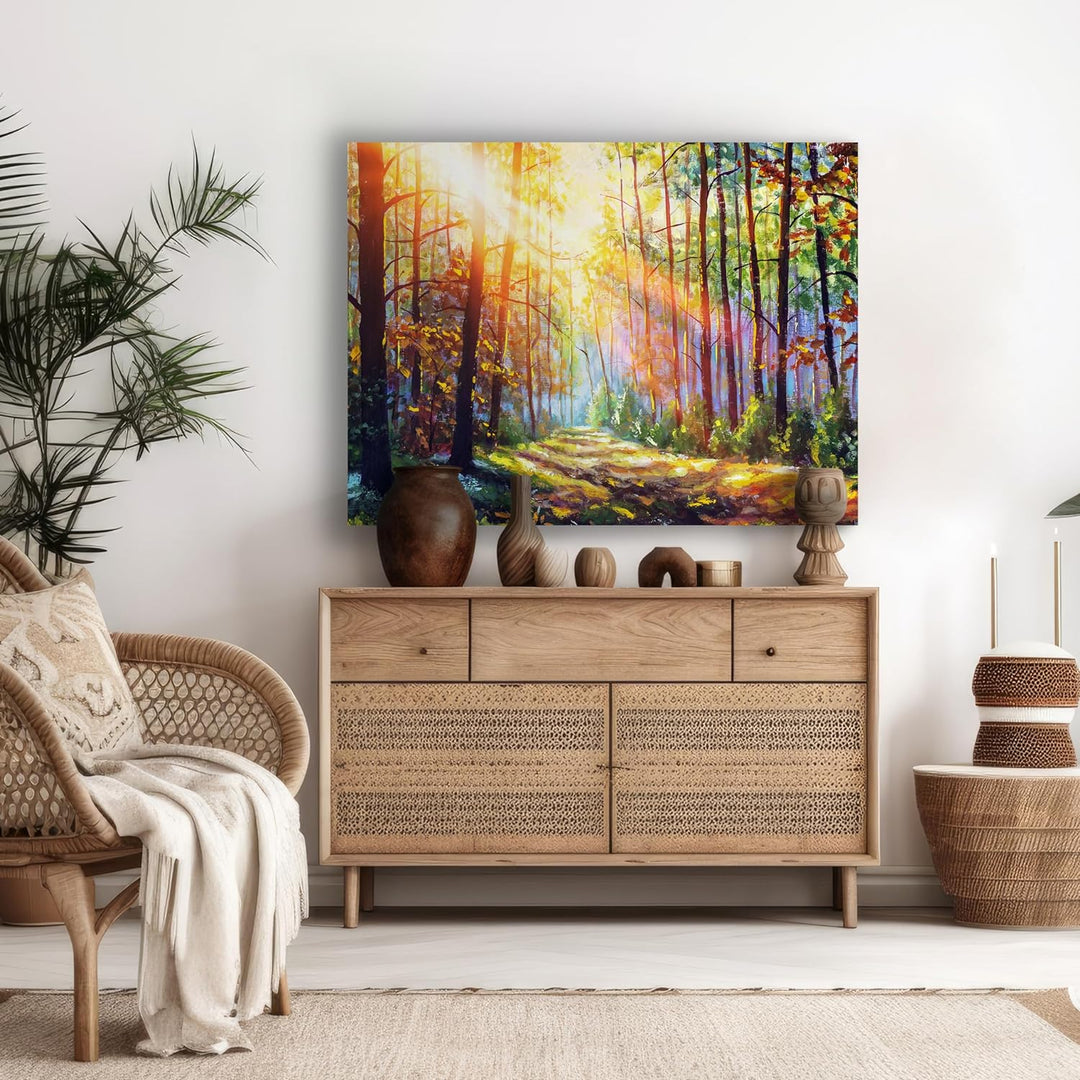 wandmotiv24 Leinwandbild Malerei, 80x60cm, Querformat, Gemälde, Wald, Deko, Bilder auf Leinwand, Wan