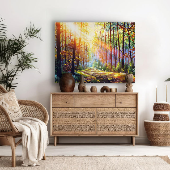 wandmotiv24 Leinwandbild Malerei, 80x60cm, Querformat, Gemälde, Wald, Deko, Bilder auf Leinwand, Wan