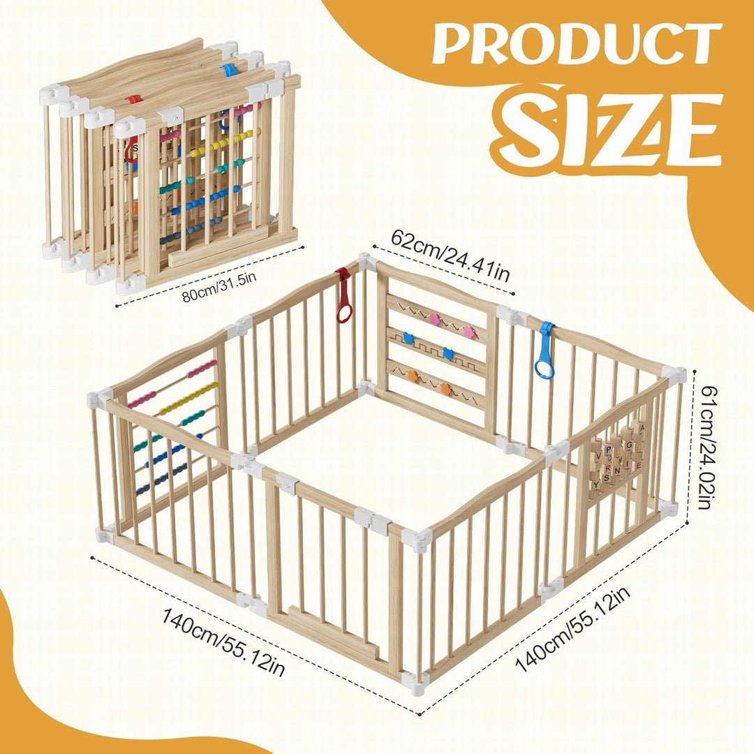 MSFE Laufstall Baby Faltbar Holz,8 Paneele Wooden Baby Playpen Verstellbare Multi-Shape & Grösse mit