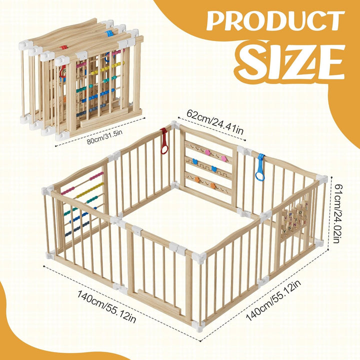 MSFE Laufstall Baby Faltbar Holz,8 Paneele Wooden Baby Playpen Verstellbare Multi-Shape & Grösse mit
