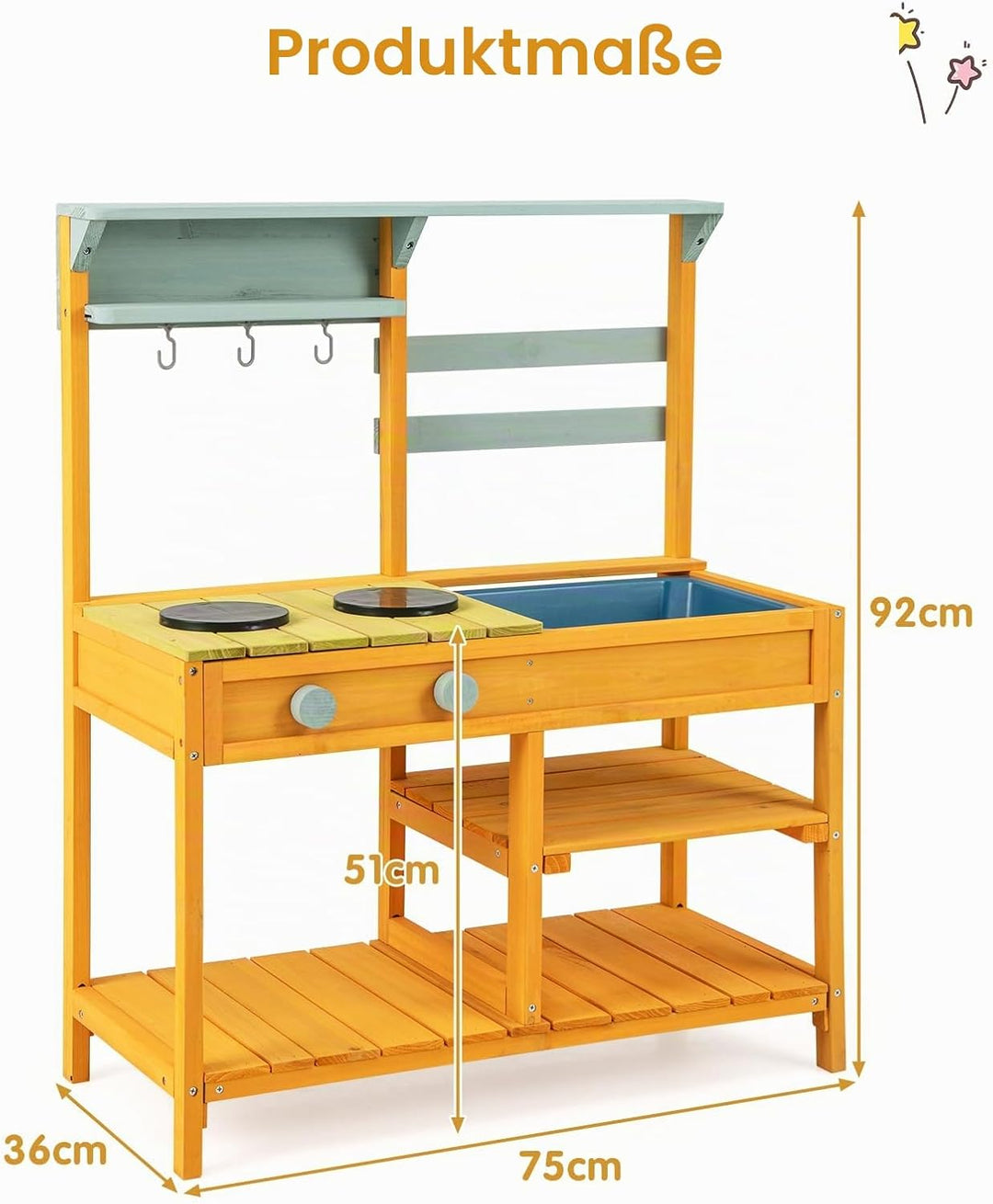 HOMASIS Matschküche Kinder Outdoor, Kinderküche mit Waschbecken Spüle Herd, Spielküche Holz, Spielze