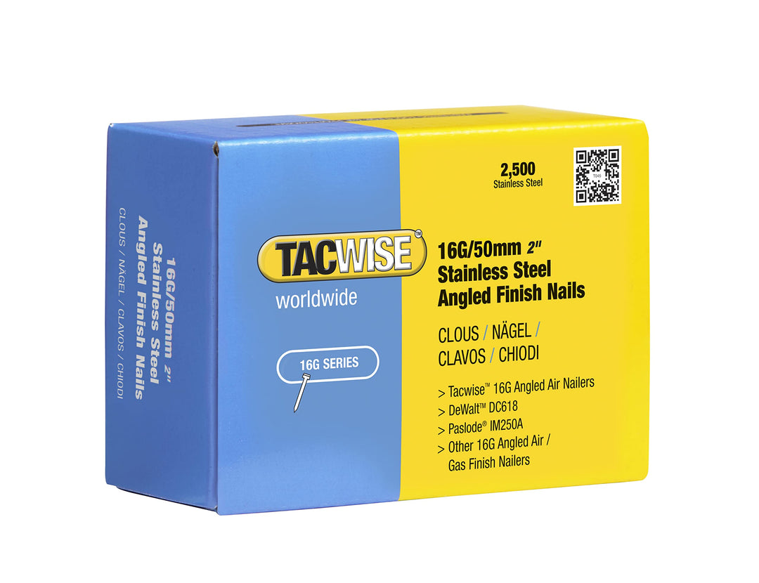 Tacwise 1225 Edelstahl-Nägel Gewinkelt 16G/50mm (2.500 Stück), silber 50 mm, 50 mm