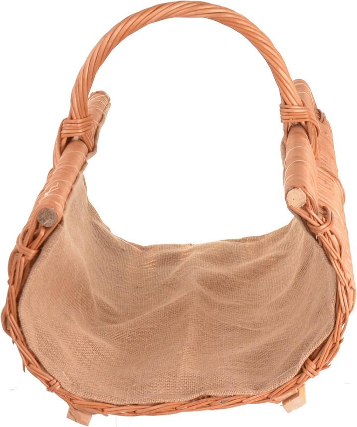 Kaminholzkorb XXL - 60 x 44 cm aus Weide mit Holzleisten und Jute-Einlage – Handgeflochtener Brennho