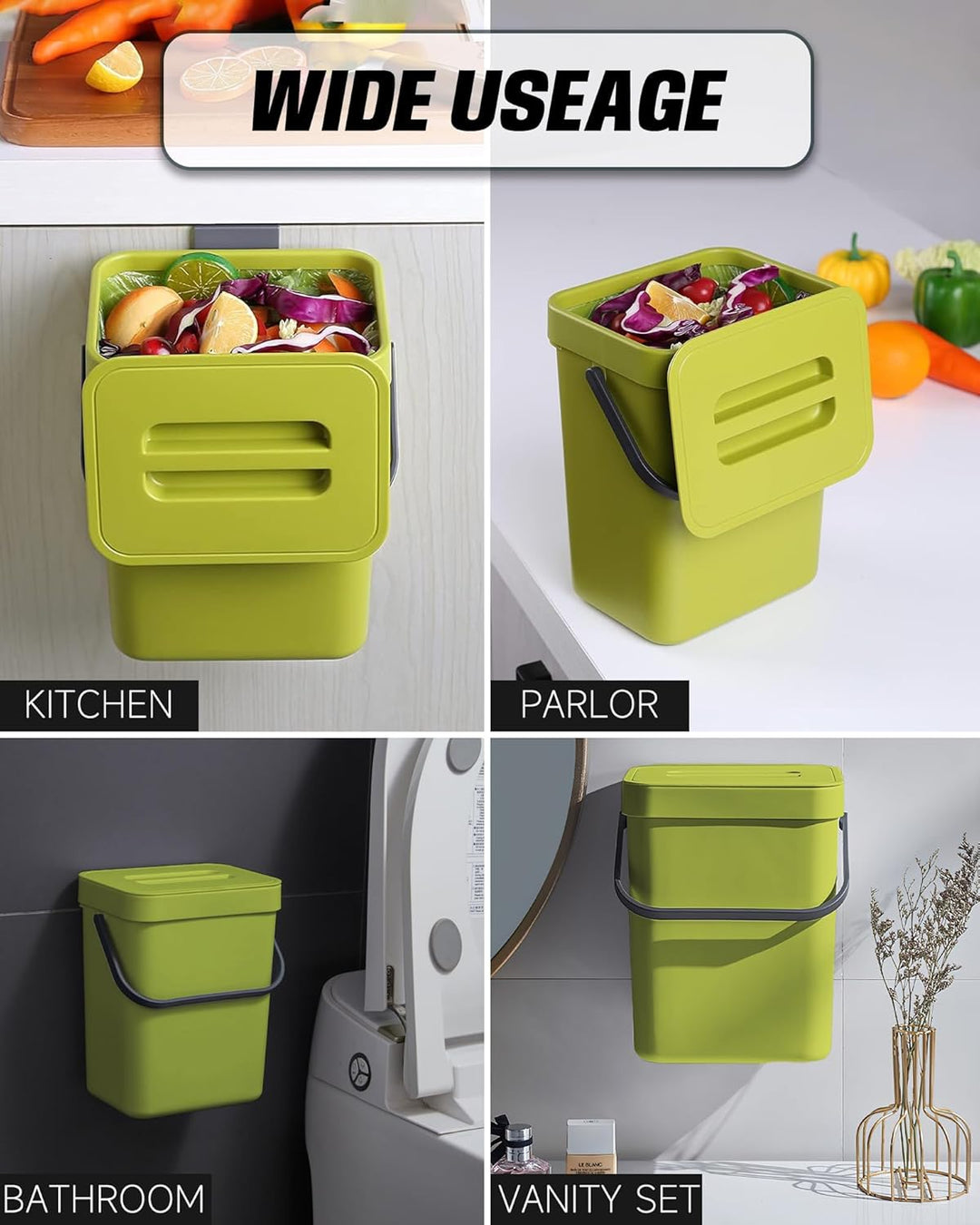 Komposteimer für Küchenarbeitsplatte, 1.3 Gallonen hängender kleiner Mülleimer mit Deckel, Kichen un