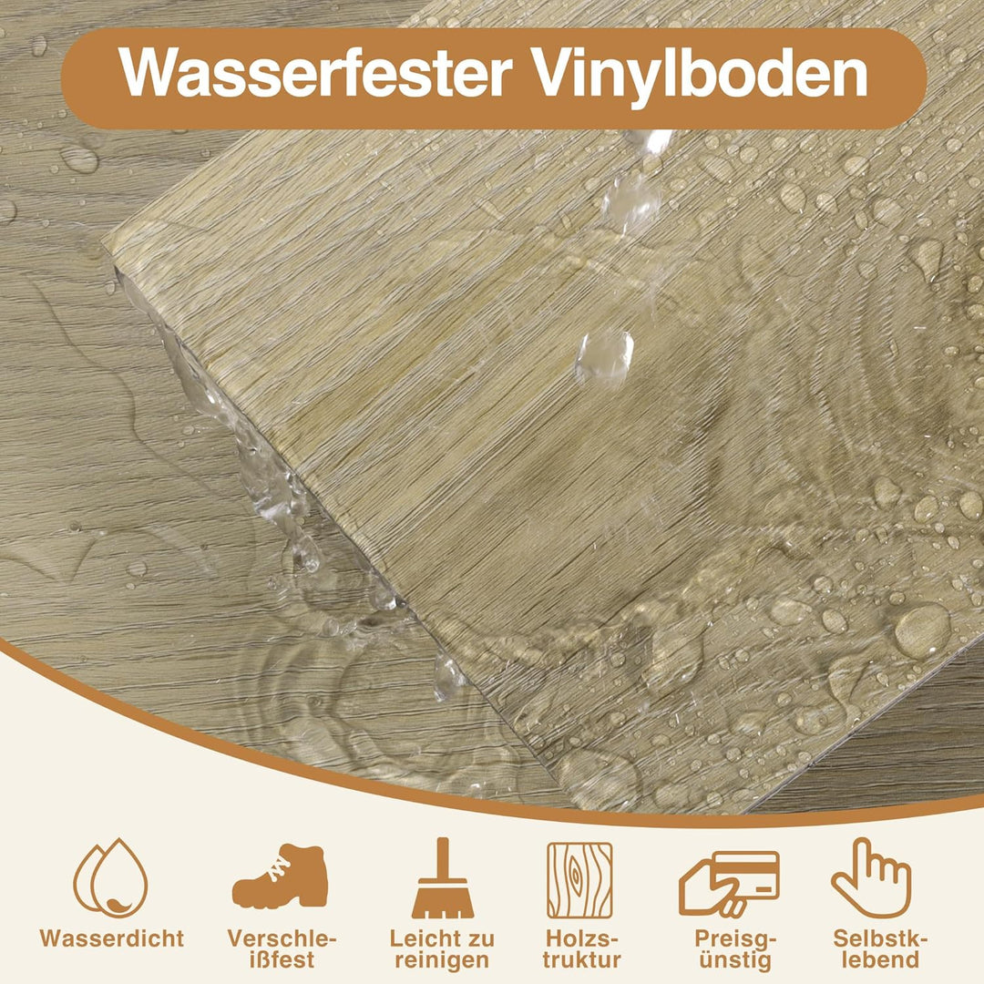 MULGREAT Holzoptik Vinyl Bodenbelag in Beige Eiche– 5,02 m² Selbstklebender, rutschfester & wasserdi