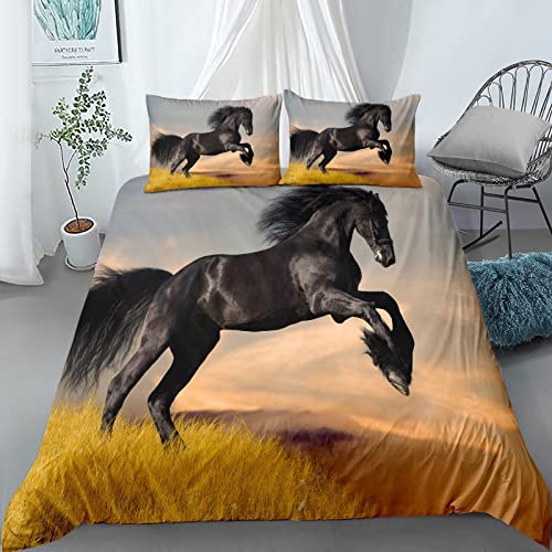 Pferde Motiv Bettbezug,Das laufende Pferd Motiv Kinder Bettwäsche Set,3D-Druck Tiere Pferd Motiv Bet