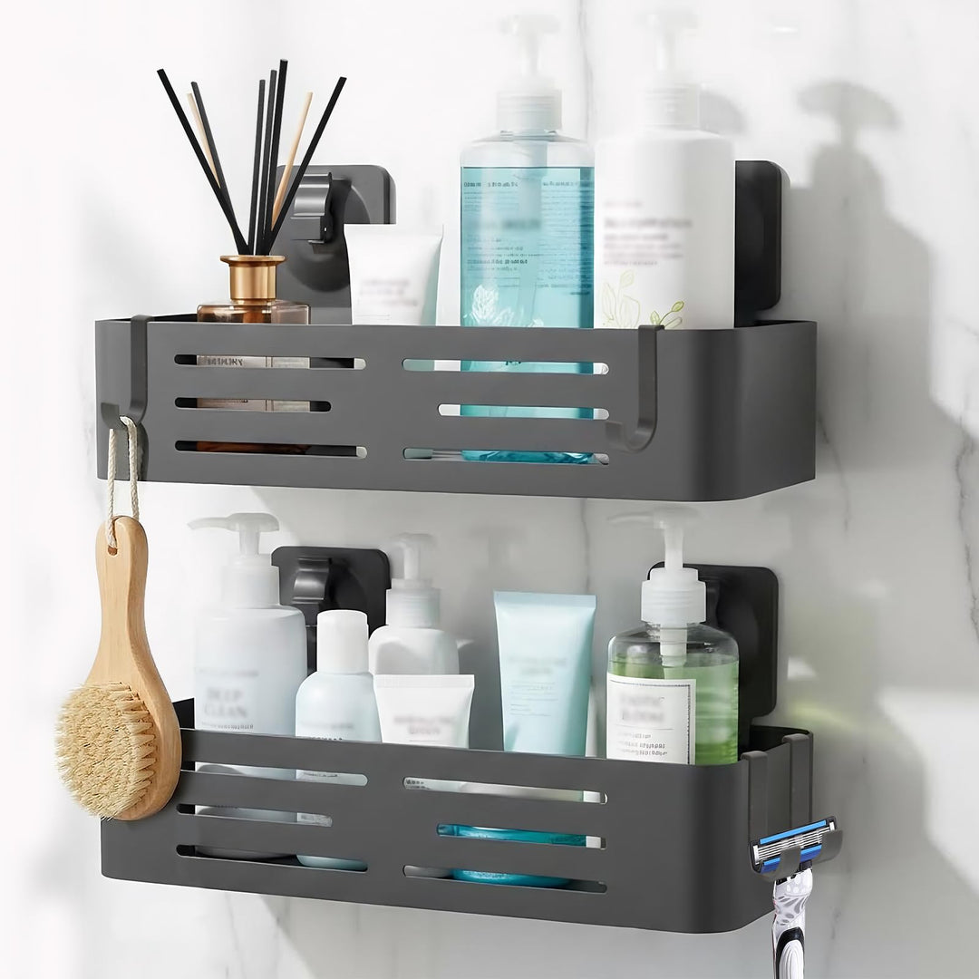 Duschablage ohne Bohren, 2 Stück Rostfreie Badezimmer Organizer mit Abnehmbaren Haken, Schnell Trock
