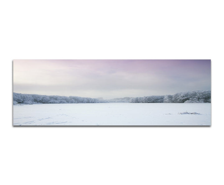 Paul Sinus Art Panoramabild auf Leinwand und Keilrahmen 150x50cm Winterlandschaft Wald Schnee Wolken