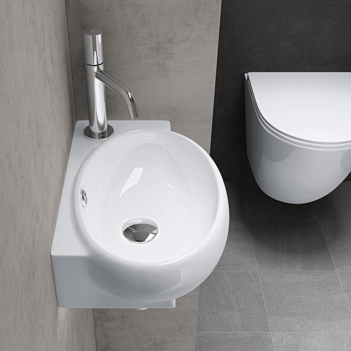 doporro Brüssel001L Hängewaschbecken aus Keramik in Weiss inkl. Nano-Versiegelung/Abperl-Effekt, Wan