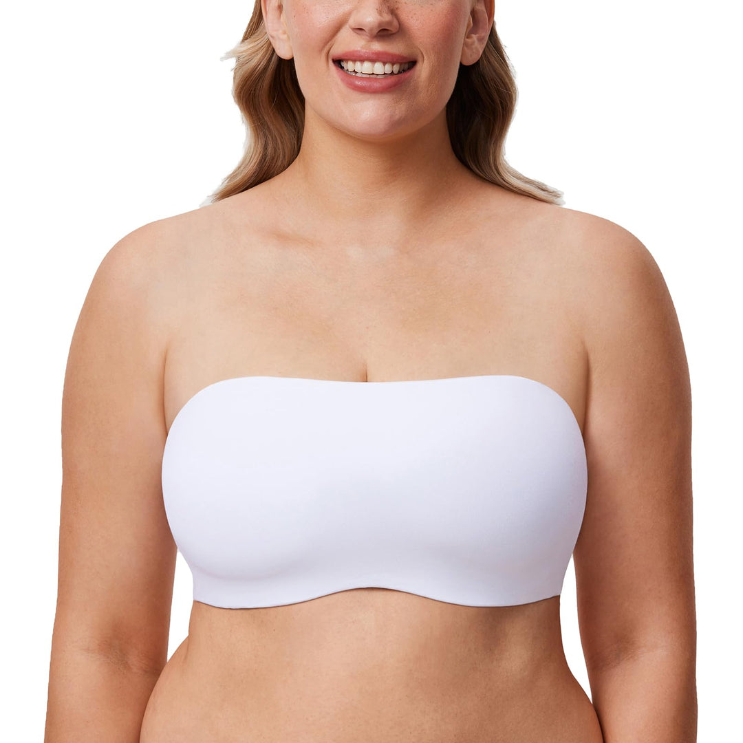 DELIMIRA Damen Trägerloser Bandeau BH Grosse Grössen Ungefüttert BHS mit Bügel und Abnehmbaren Träge