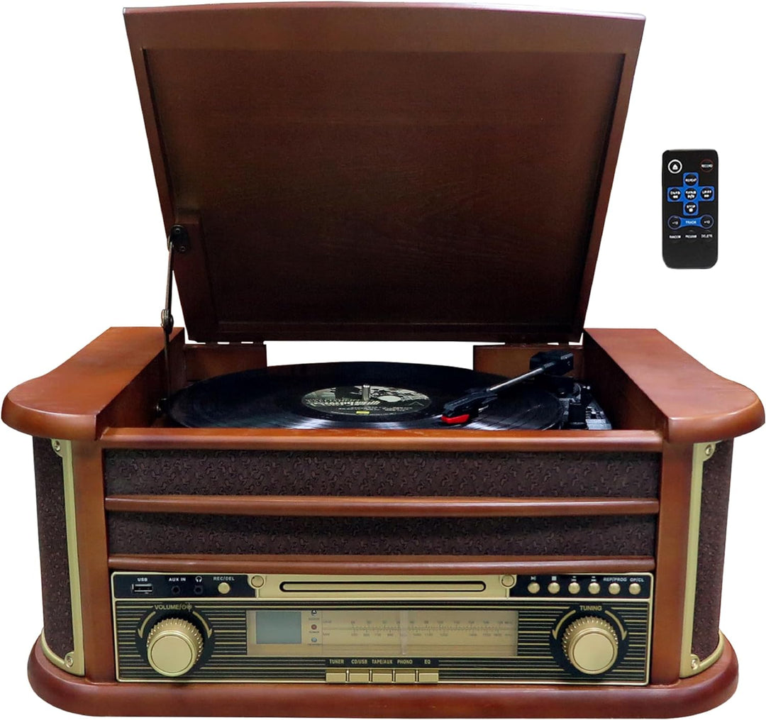 Nostalgie Holz Musikanlage | Kompaktanlage | Plattenspieler | Bluetooth | Retro Stereoanlage | CD MP