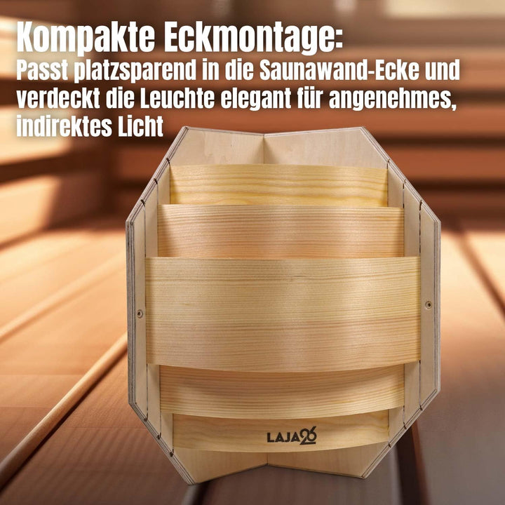 LaJa26 Sauna Eck-Lampenschirm Piazza - FSC Espenholz - Stimmungsvolles Saunalicht - Geeignet für Inn