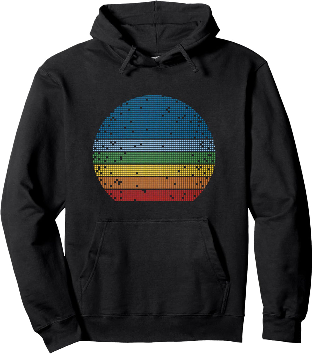 Retro Sonnenuntergang Pixel Pixelierte Farben Kreis Pullover Hoodie