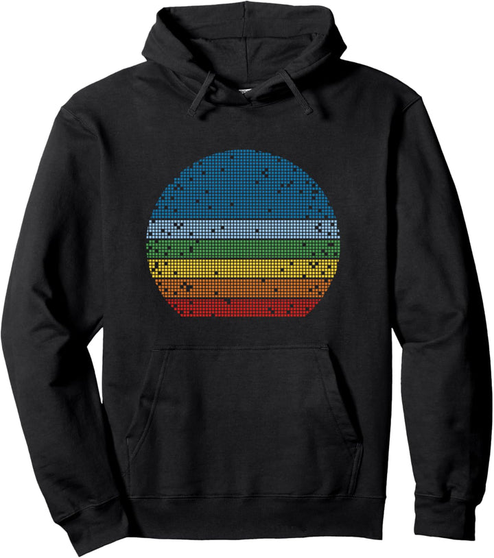 Retro Sonnenuntergang Pixel Pixelierte Farben Kreis Pullover Hoodie