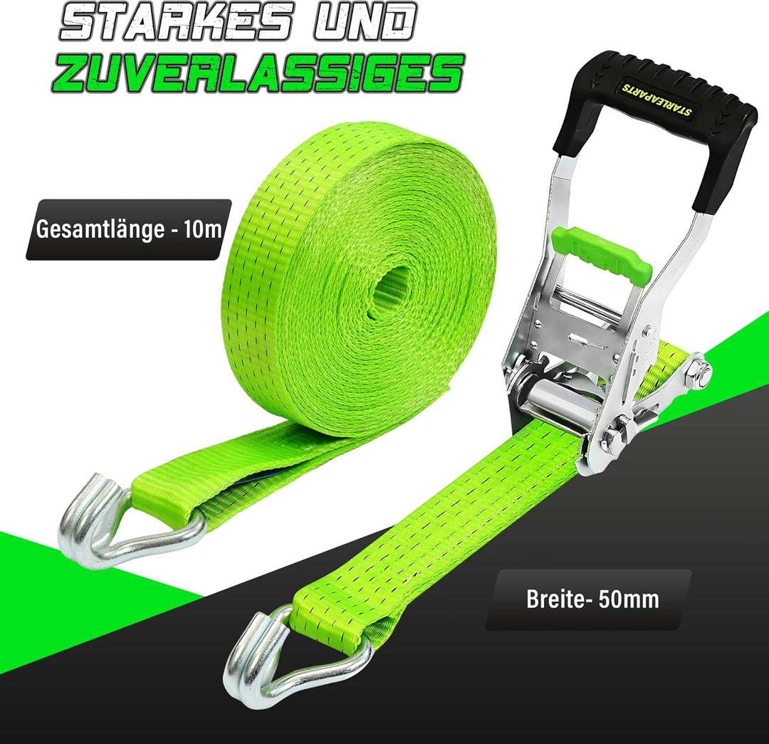 StarLeaparts Schwerlast-Spanngurte mit Ratsche und Spezialwelle, 10m x 50mm professionelle Zurrgurte