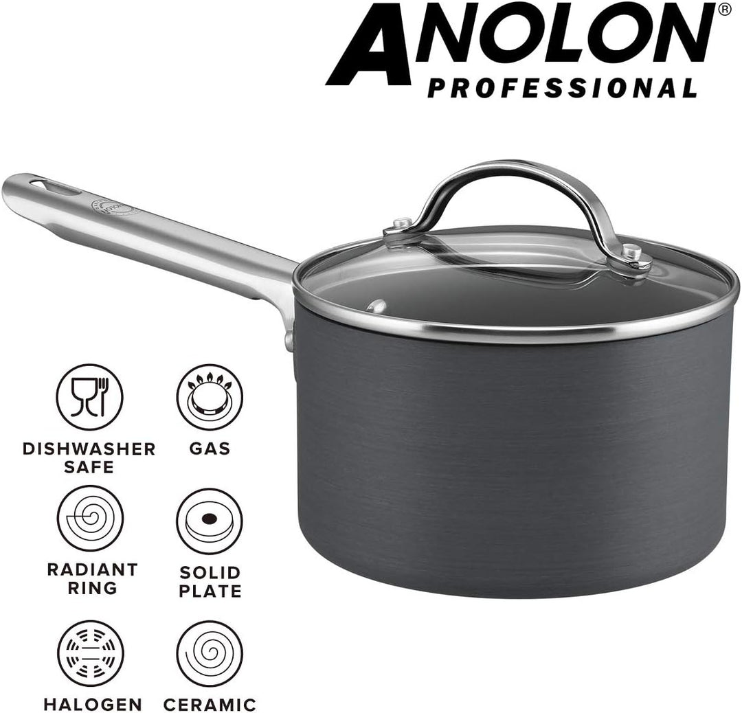 Anolon 3er Topfset - Professionelle Antihaftbeschichtung - Stielkasserolle 16/18/20cm mit Deckel - L