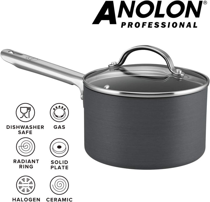 Anolon 3er Topfset - Professionelle Antihaftbeschichtung - Stielkasserolle 16/18/20cm mit Deckel - L