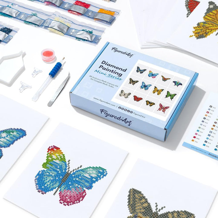 Figured'Art Mini Serie Diamond Painting Erwachsene - Schmetterlinge 3 - Premium-Box mit 12 Stück 15x