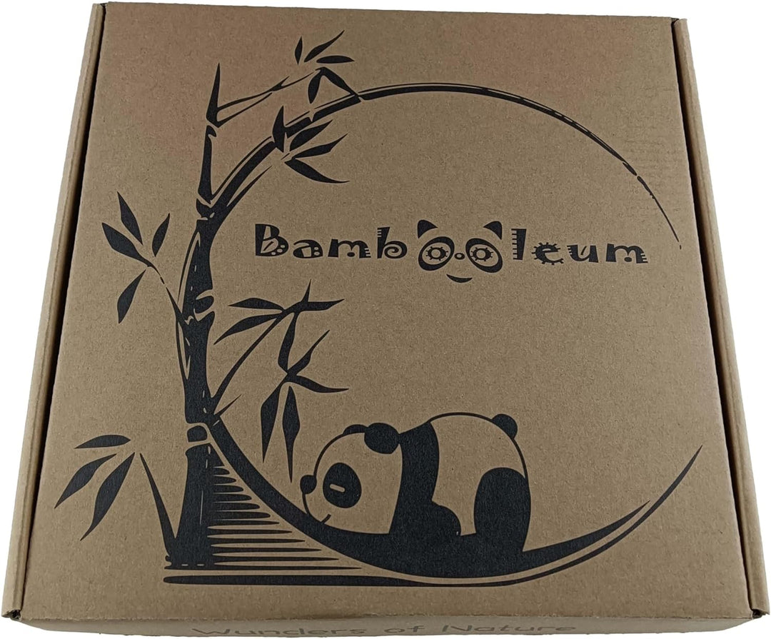 BAMBOOLEUM® Rundes Bambus Schneidebrett mit vier Messern Set in Magnet geschlossene Schubladen