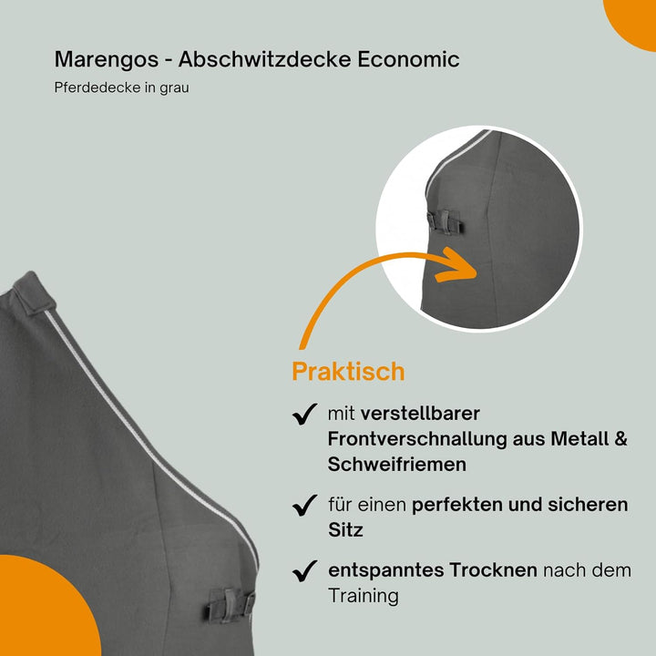 Marengos - Abschwitzdecke Economic fürs Pferd ist atmungsaktiv Fleecedecke Transportdecke grau 145cm