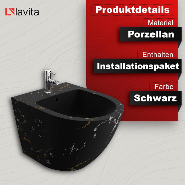 LAVITA Universal Wand-Bidet Sofi Fire mit Hahnloch und Überlaufschutz aus Keramik Sitzwaschbecken zu