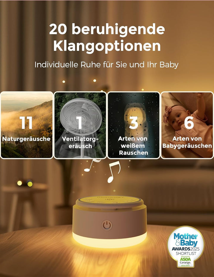 Momcozy Geräuschmaschine für Babys – 20 Beruhigende Geräusche und Touch-Licht, Tragbar Weisses Rausc