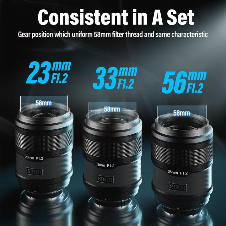 SIRUI Sniper F1.2 Autofokus-Objektiv-Set, 23mm, 33mm, 56mm, Weitwinkel APS-C Kameraobjektiv, X Mount