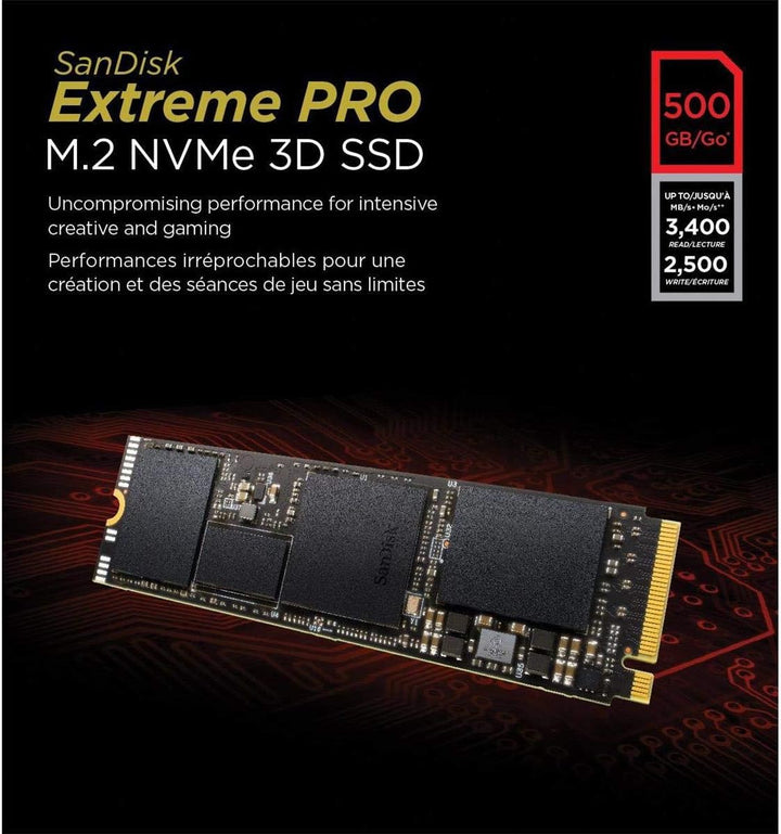 SanDisk Extreme PRO M.2 NVMe 3D SSD 500 GB interne SSD (Lebensdauer von bis zu 300 TBW, 3D-NAND-Tech