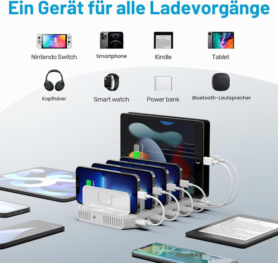 Unitek 60W Handy Ladestation Mehrfach 10 Ports, USB Ladestation für mehrere Geräte mit SmartIC Techn