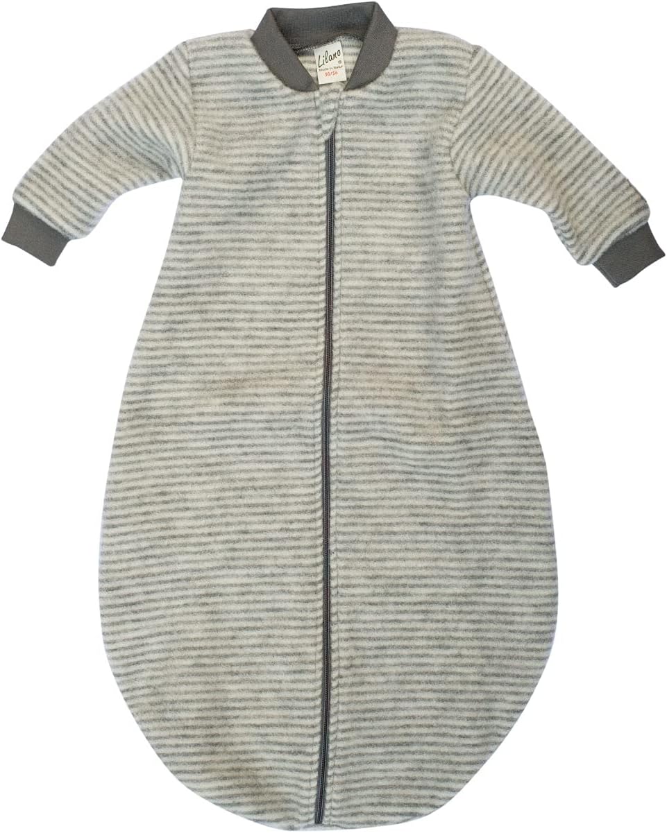 Lilano, Schlafstrampler Schlafsack Mit Arm, 100% Wollfrottee Flausch (kbT) Hellgrau Geringelt 98-104