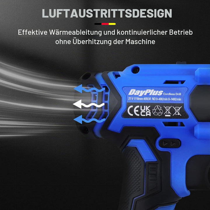 Akku-Bohrschrauber Akkuschrauber 45Nm, 21V Akku-Bohrmaschine mit 1×1.5Ah Akku, 25+1 Drehmoment Akkub