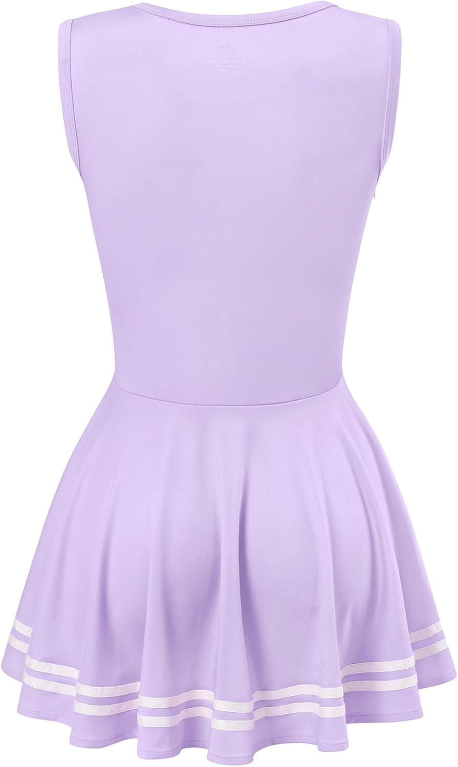 LittleForBig Damen Seidiger Ärmellose Overall Cheer Sissy Bodycon Mini Kleid Rock M Lila, M Lila