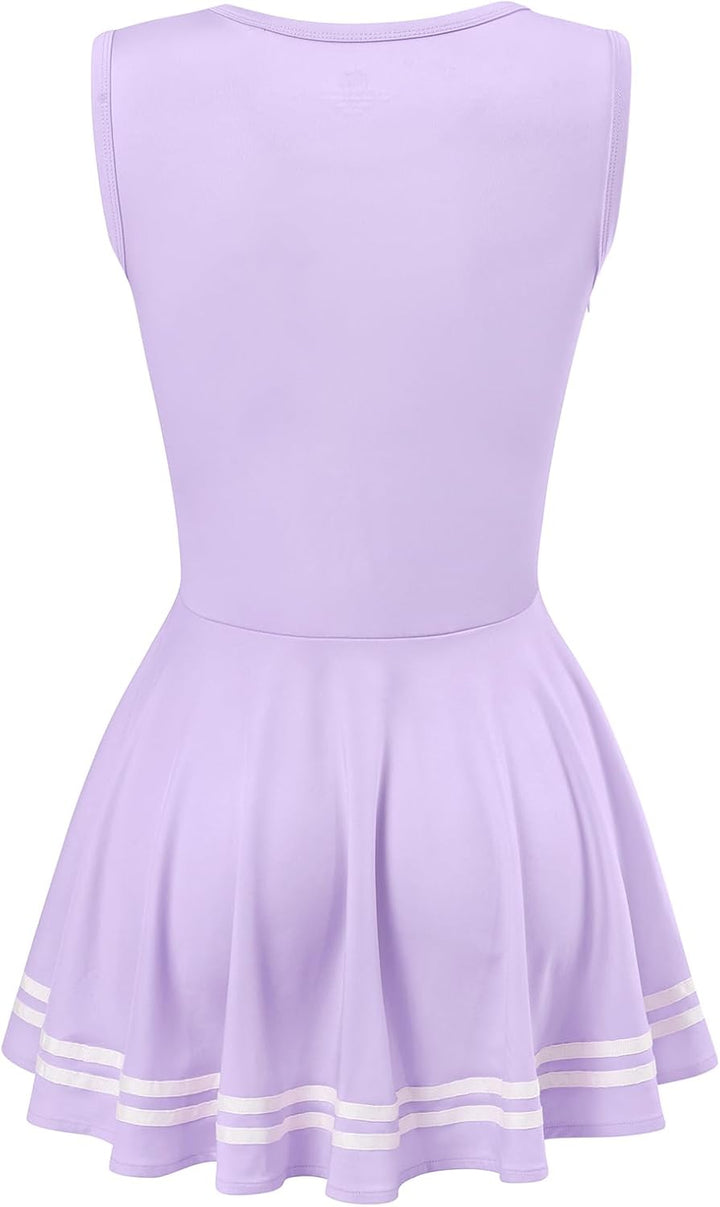 LittleForBig Damen Seidiger Ärmellose Overall Cheer Sissy Bodycon Mini Kleid Rock M Lila, M Lila
