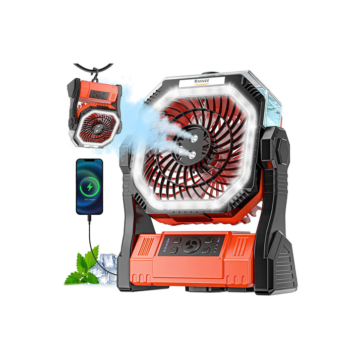 Camping Ventilator mit Wasserkühlung, 20000mAh Ventilator Akku Leise mit LED Licht, USB Tragbarer Ze
