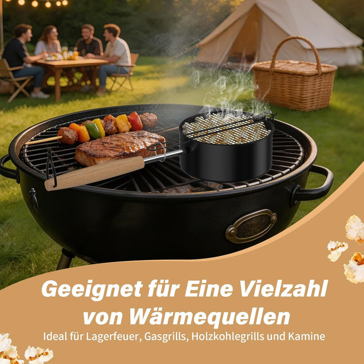 Popcorn Maker Lagerfeuer aus Kohlenstoffstahl, Antihaft Outdoor Popcorn-Pfanne für Lagerfeuer mit Hi