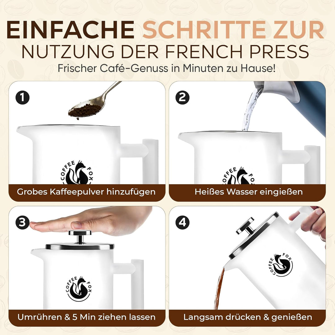 French Press Kaffeekanne aus doppelwandigem Edelstahl Schwarze Pressfilterkanne Französische Kaffeep