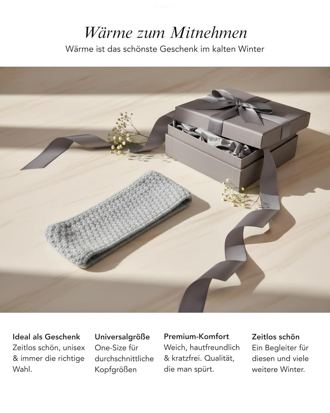 Baesics Stirnband Grau für Damen & Herren – warme & elastische Unisex Ohrenwärmer mit Fleecefutter -