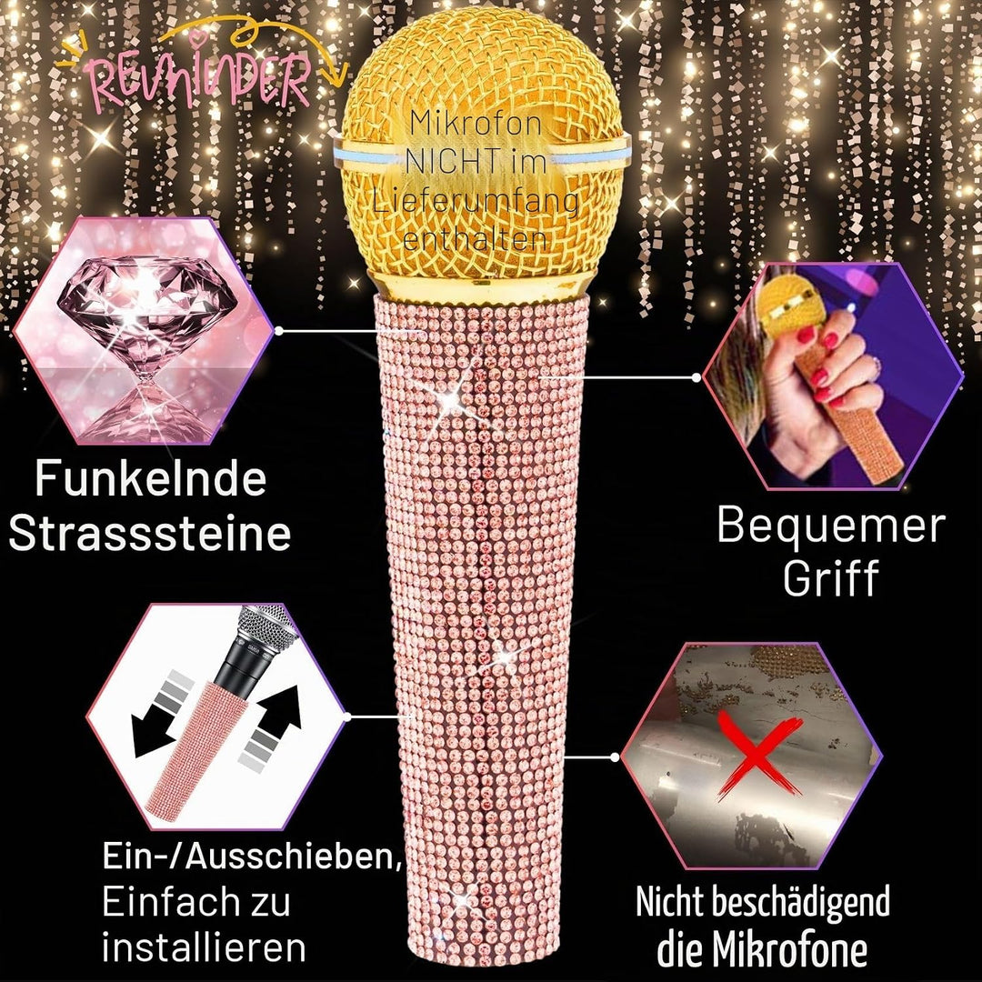 RhymKawa B58 Sparkle Rose Gold Strass Mic Sleeve Replacement for Wired Vocal Microphone Decorative S