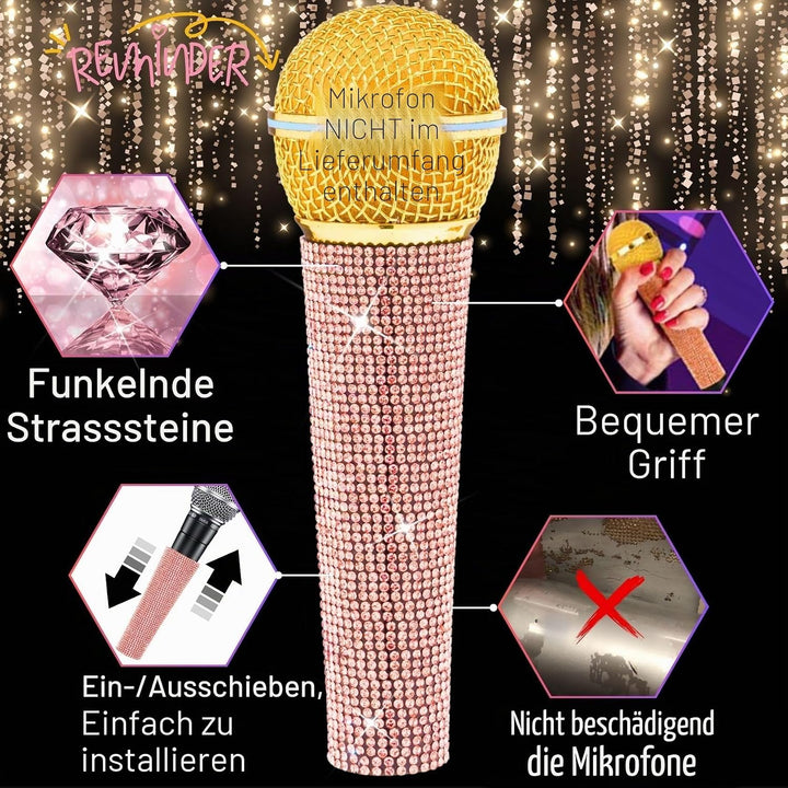 RhymKawa B58 Sparkle Rose Gold Strass Mic Sleeve Replacement for Wired Vocal Microphone Decorative S