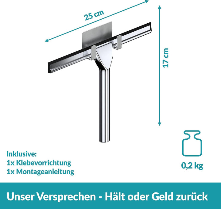 WEISSENSTEIN Duschabzieher ohne Bohren | Abzieher Dusche mit Haken zur Halterung - Gummilippe 25cm -
