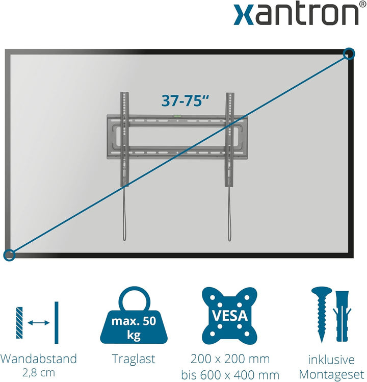 Xantron® STRONGLINE-42 Feste Wandhalterung Fernseher 37-75 Zoll/VESA 200x200 bis 600x400 / TV Halter
